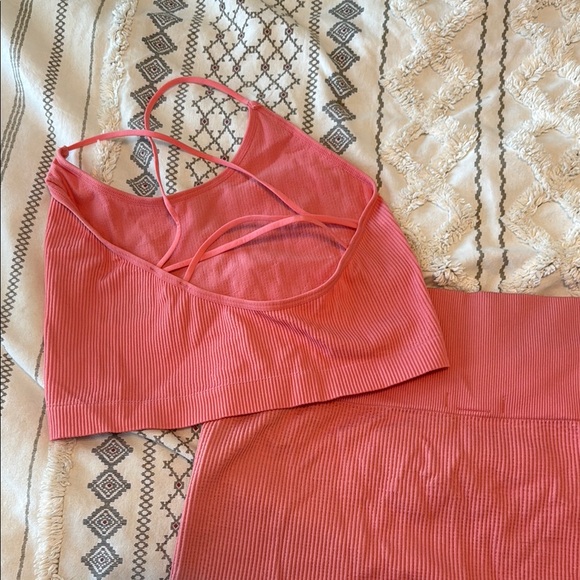 Colsie Coral Ribbed Lounge Set - Picture 3 of 3